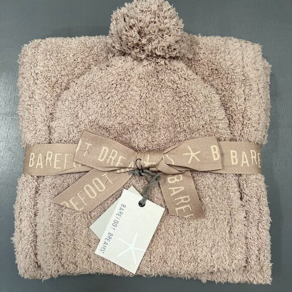 Barefoot Dreams Cozy Chic‎ Pom Pom Beanie and Scarf Set in Tan One Size - Picture 1 of 4